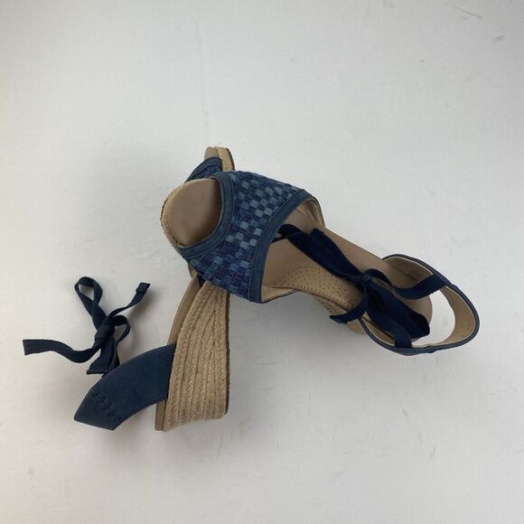UGG Blue Delmar Woven Wedge Ankle Tie Espadrilles Sandals Womens Size 7.5 Used - Picture 7 of 16